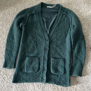 Unique kimchi blue button down teal cardigan w/ pockets & different fabric back